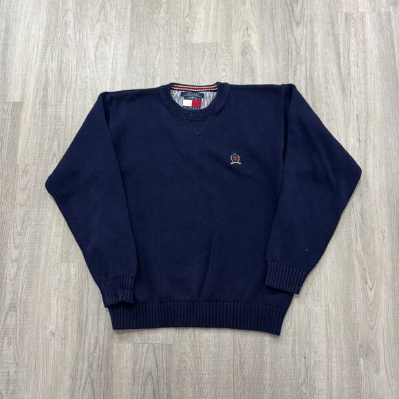 Vintage Tommy Hilfiger Sweater Men's XL Blue Knit Crewneck 90s Hip Hop Skater - Picture 1 of 7